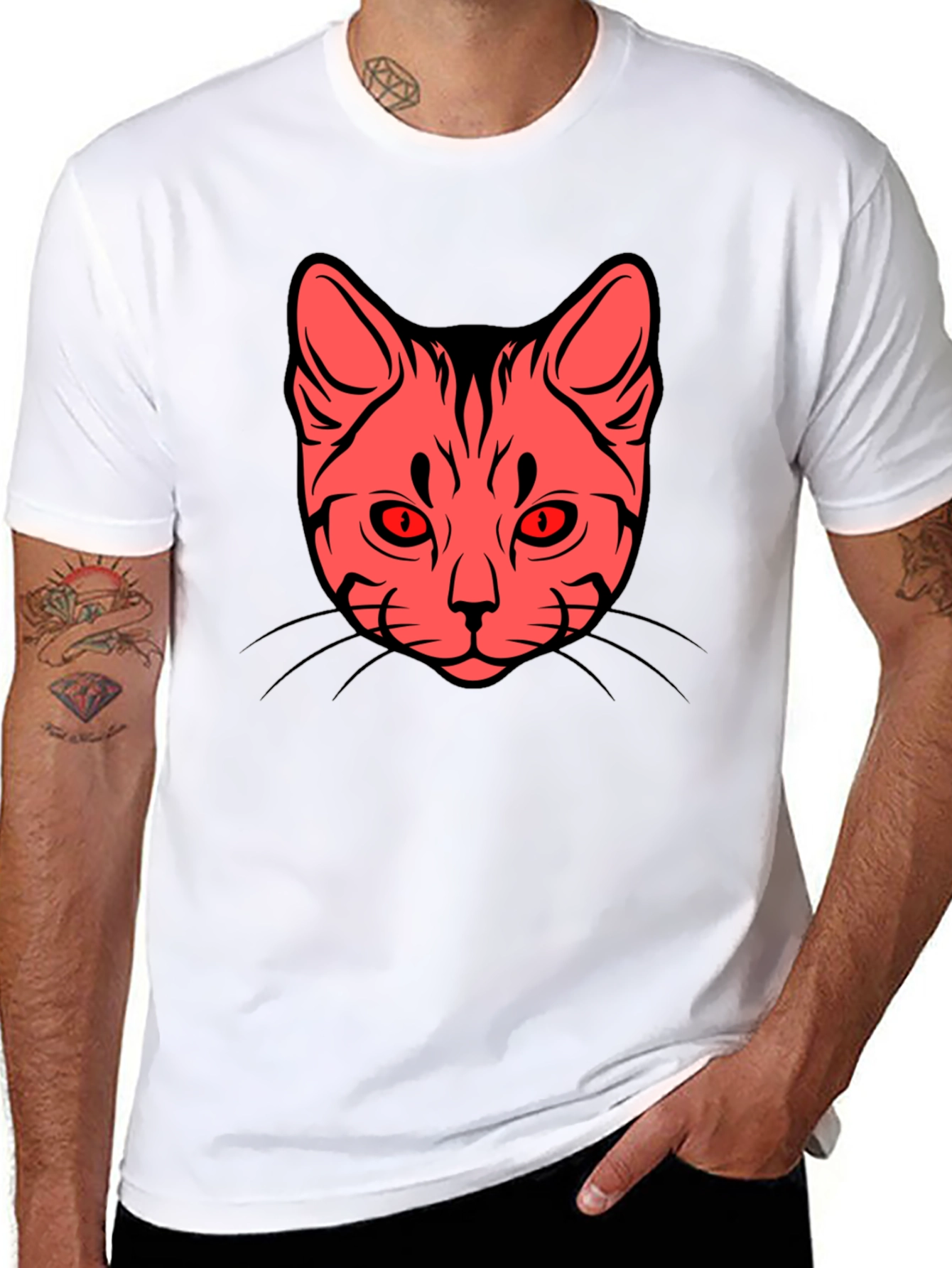 Cat Face Graphic Tee - Stylish Black T-Shirt