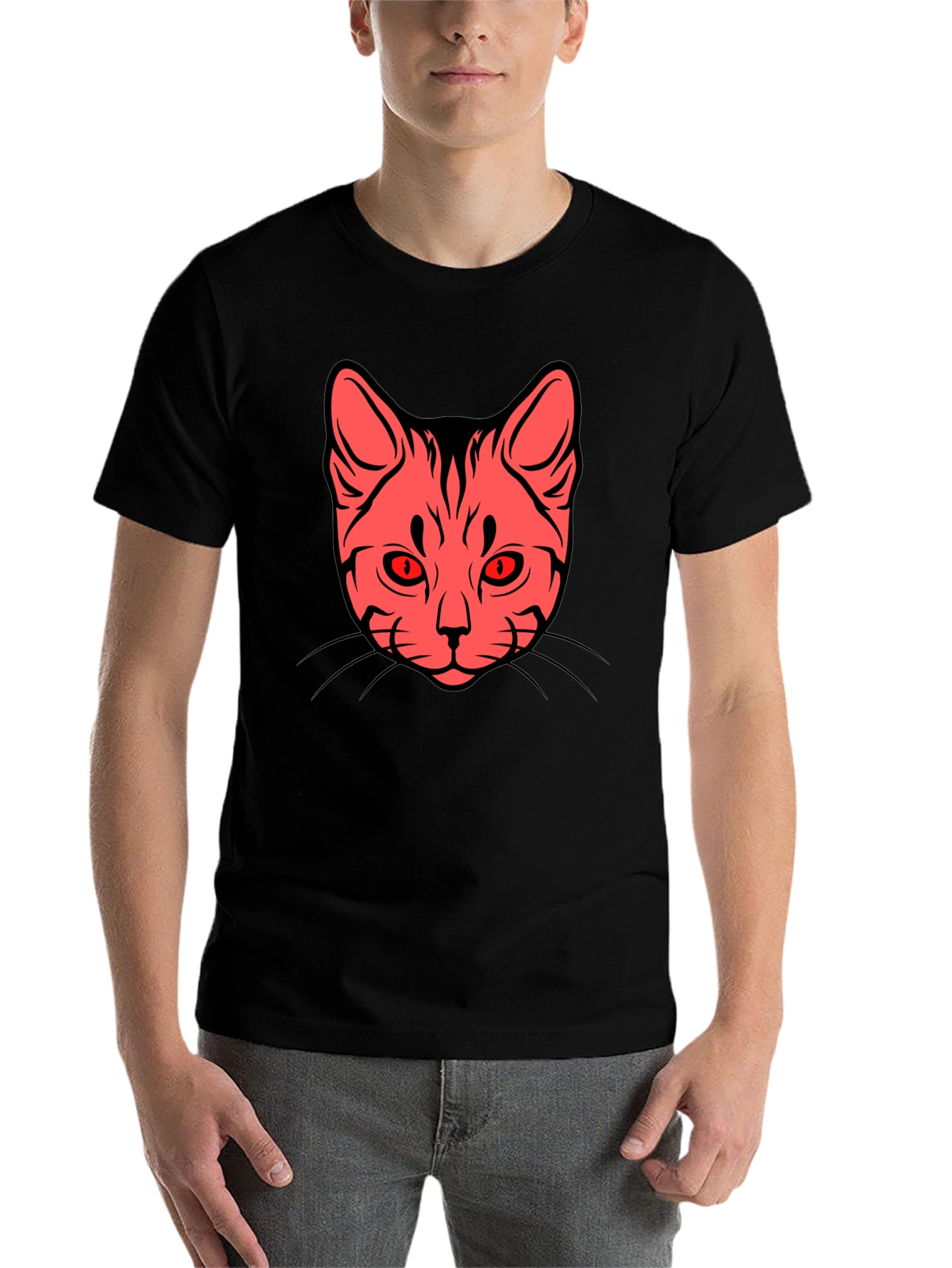 Cat Face Graphic Tee - Stylish Black T-Shirt