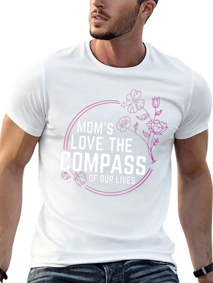 Moms Love Compass T-Shirt Floral Design Black Tee