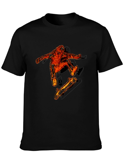 Fiery Skater Graphic Tee - Black Cotton T-Shirt