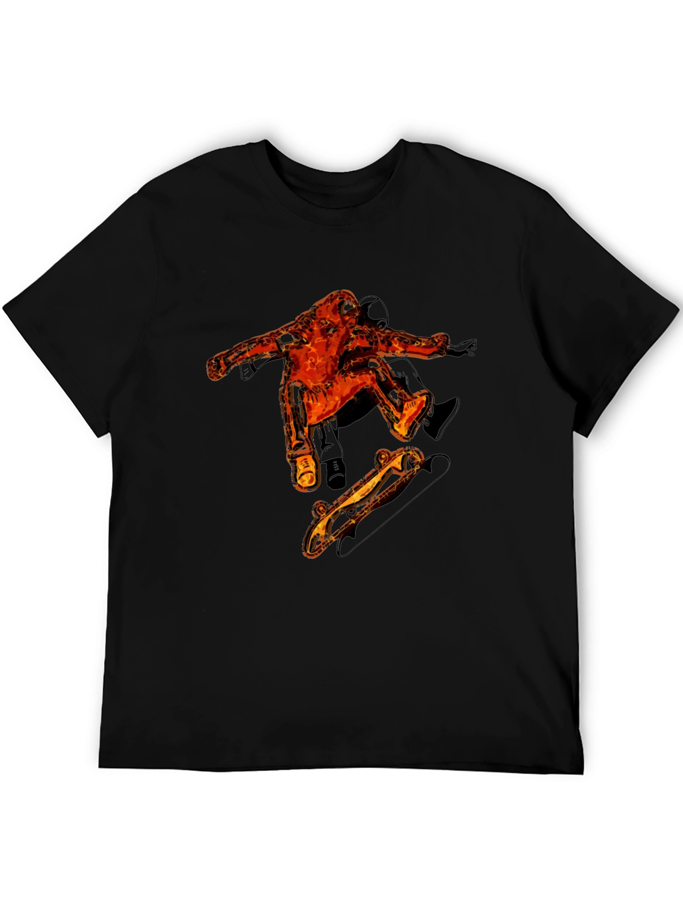 Fiery Skater Graphic Tee - Black Cotton T-Shirt
