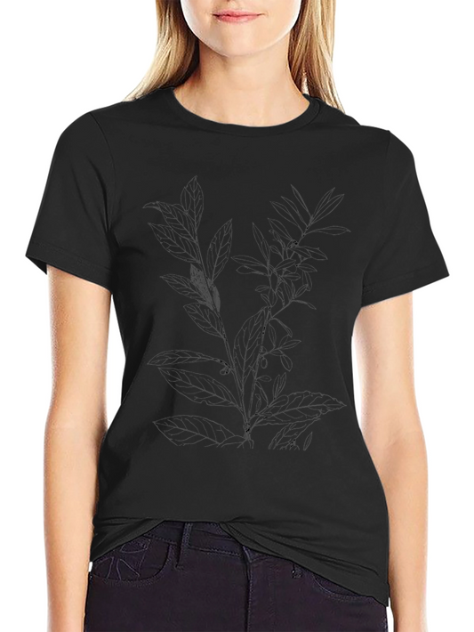 Mens Black Tee with Botanical Leaf Print