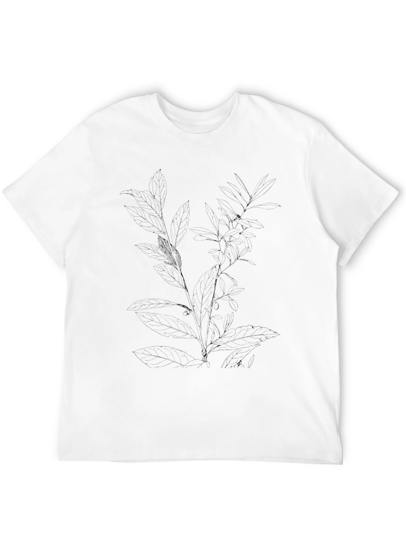 Mens Black Tee with Botanical Leaf Print