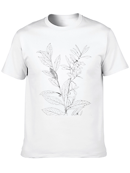 Mens Black Tee with Botanical Leaf Print