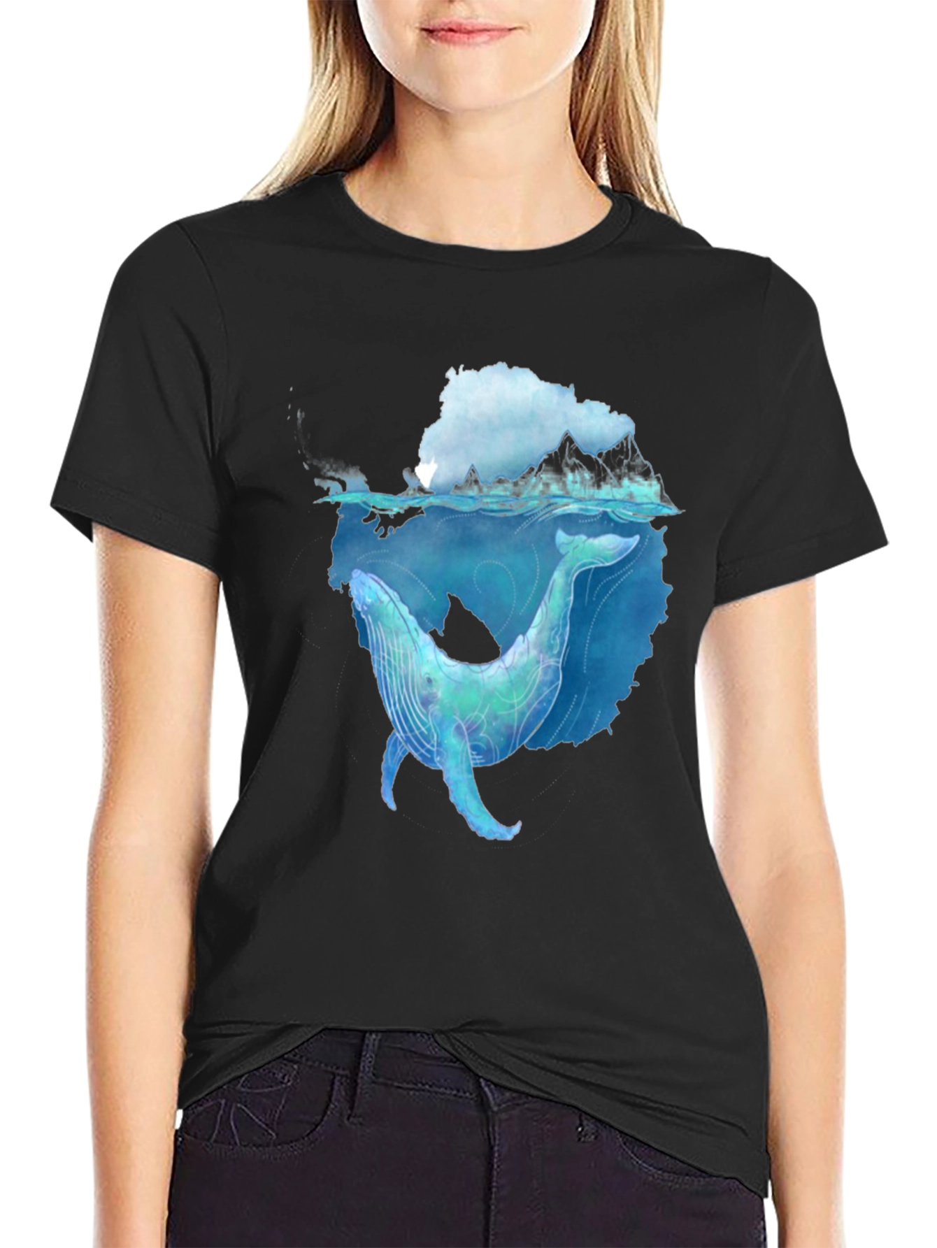 Whale Graphic Black Tee - Artistic Ocean Design
