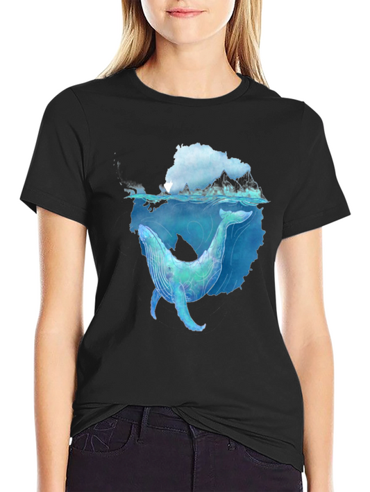 Whale Graphic Black Tee - Artistic Ocean Design