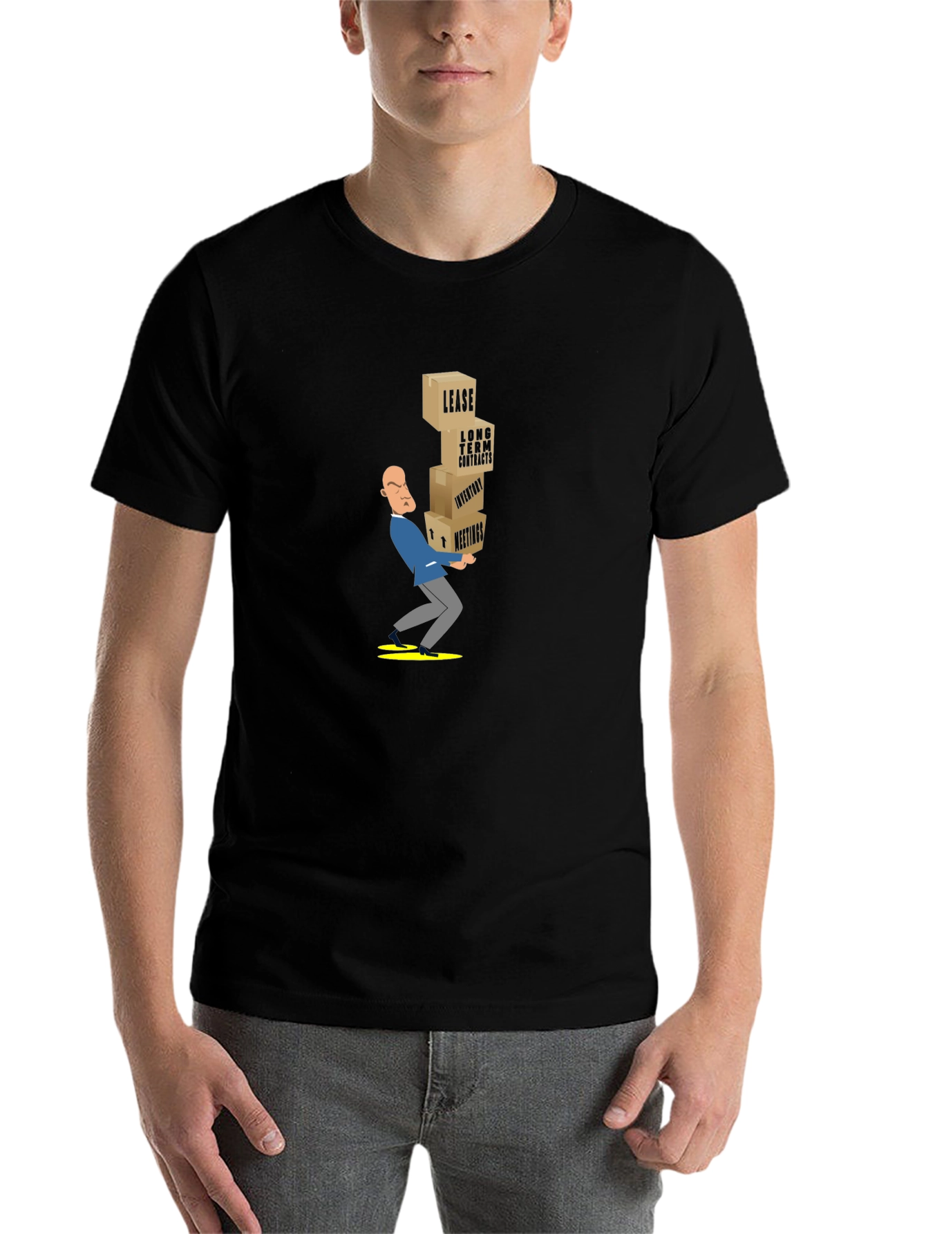 Black T-Shirt with Stressed Business Cartoon