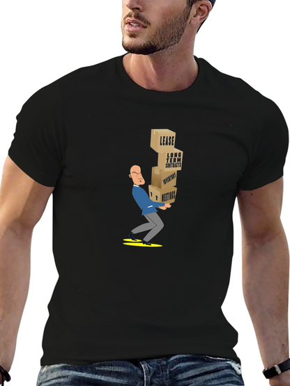 Black T-Shirt with Stressed Business Cartoon