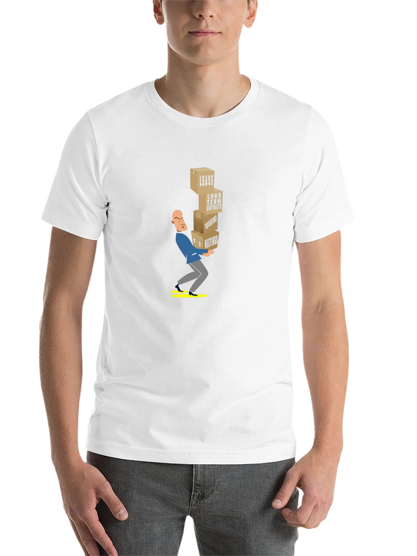 Black T-Shirt with Stressed Business Cartoon