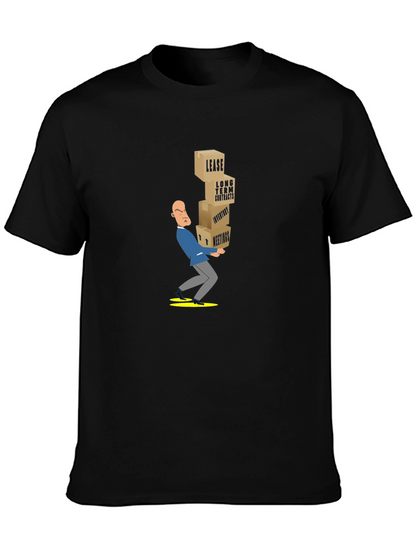 Black T-Shirt with Stressed Business Cartoon