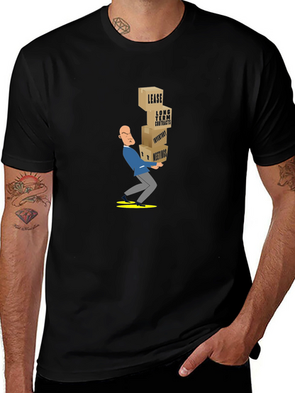 Black T-Shirt with Stressed Business Cartoon