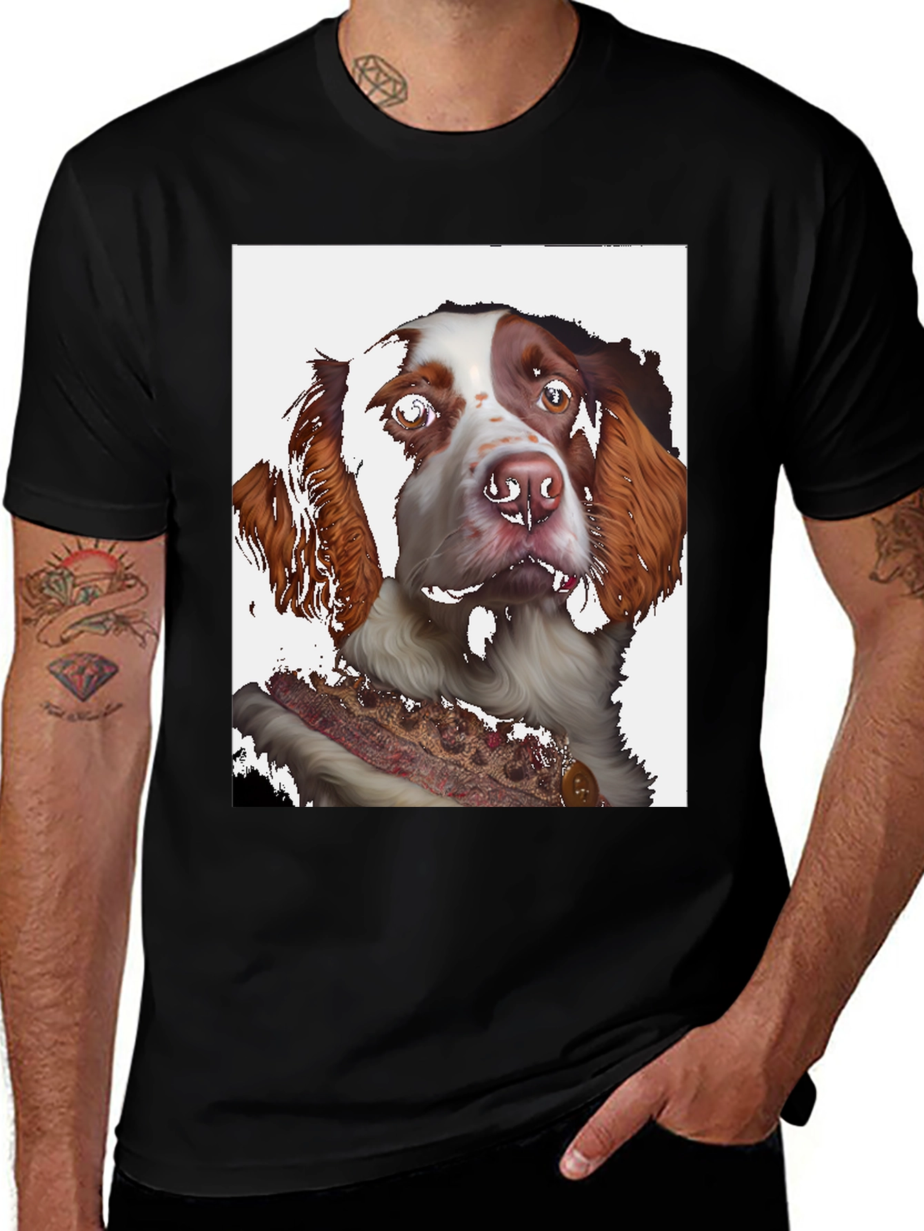 Dog Portrait Graphic Tee - Black Cotton Shirt