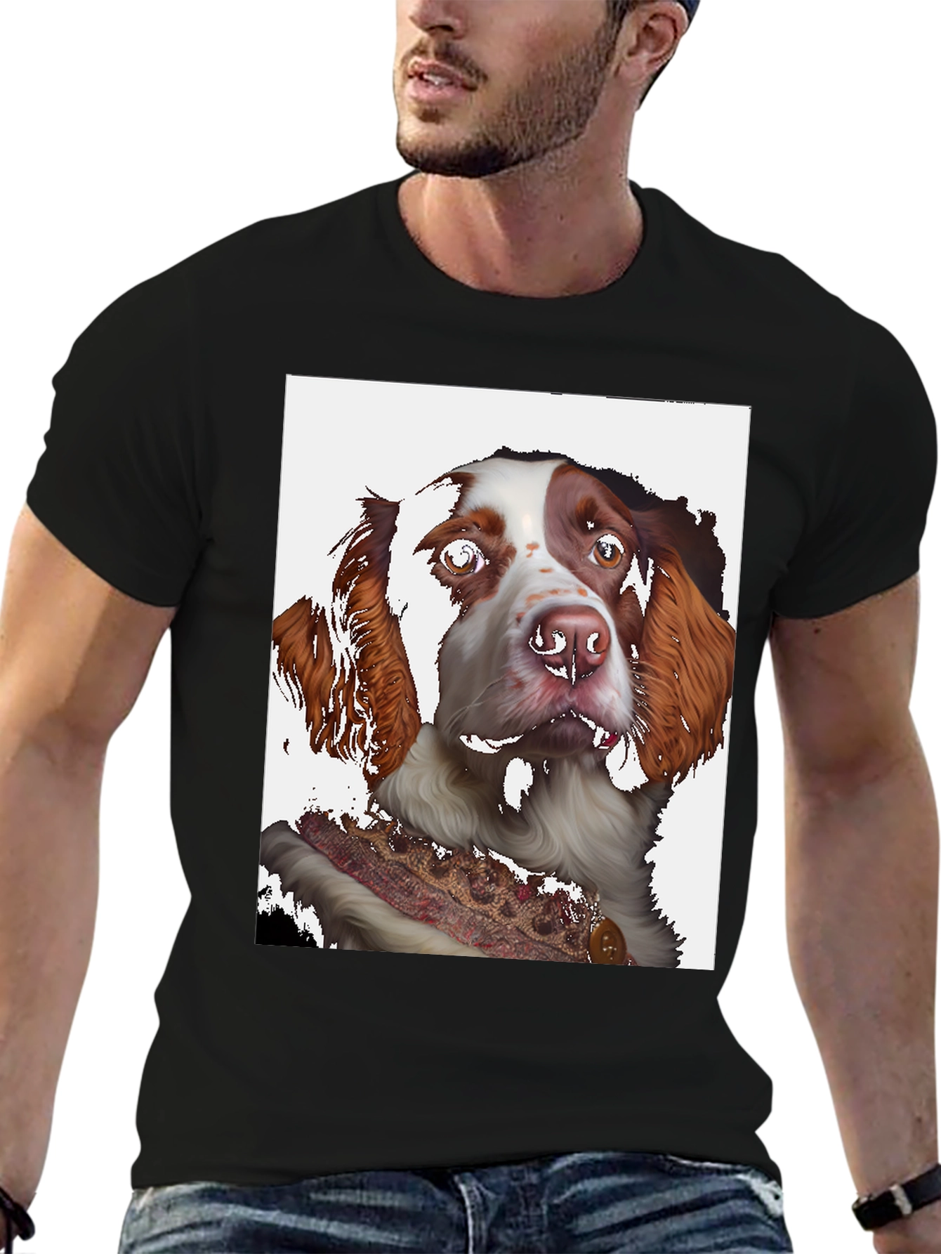 Dog Portrait Graphic Tee - Black Cotton Shirt