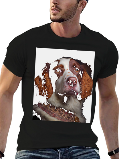 Dog Portrait Graphic Tee - Black Cotton Shirt