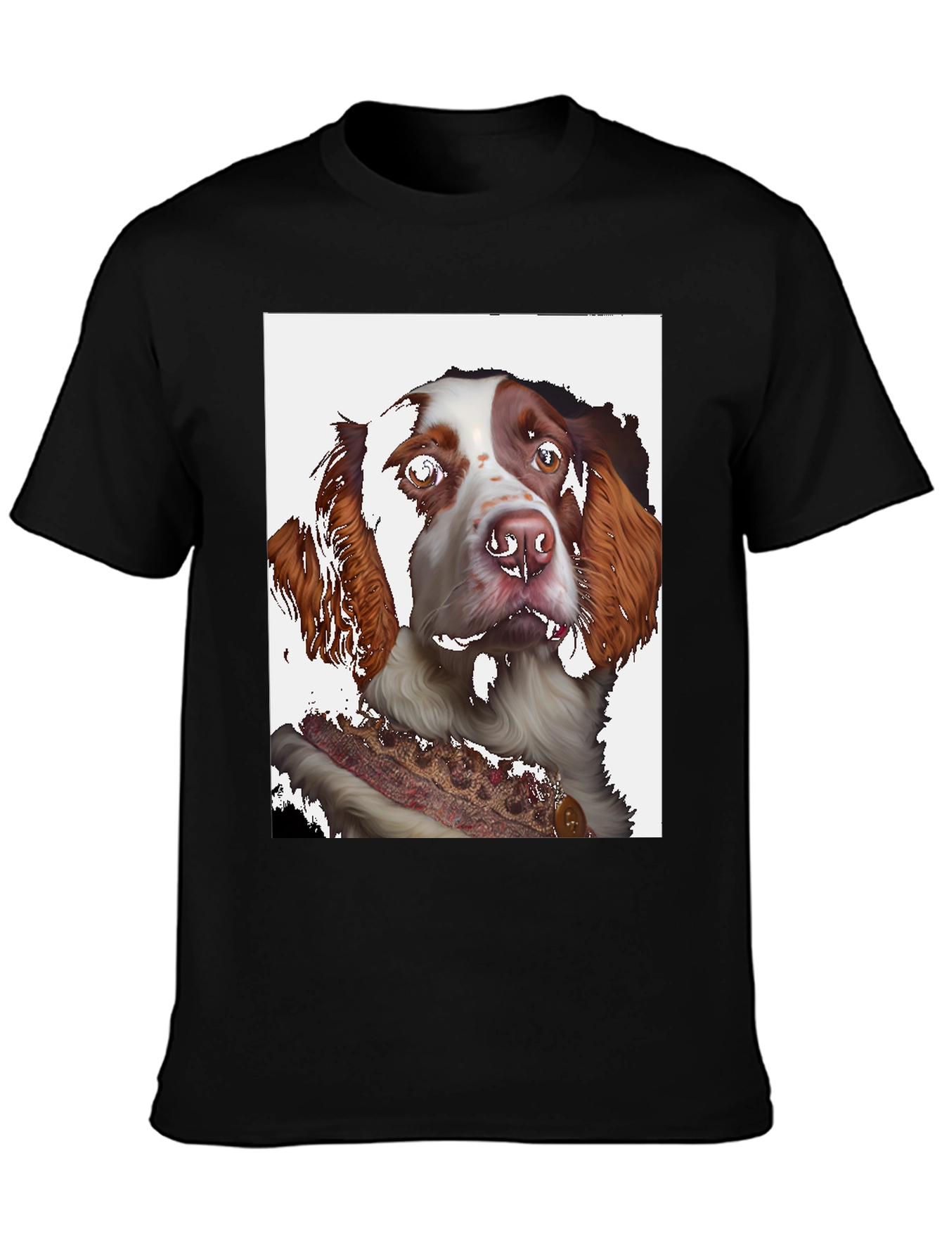 Dog Portrait Graphic Tee - Black Cotton Shirt
