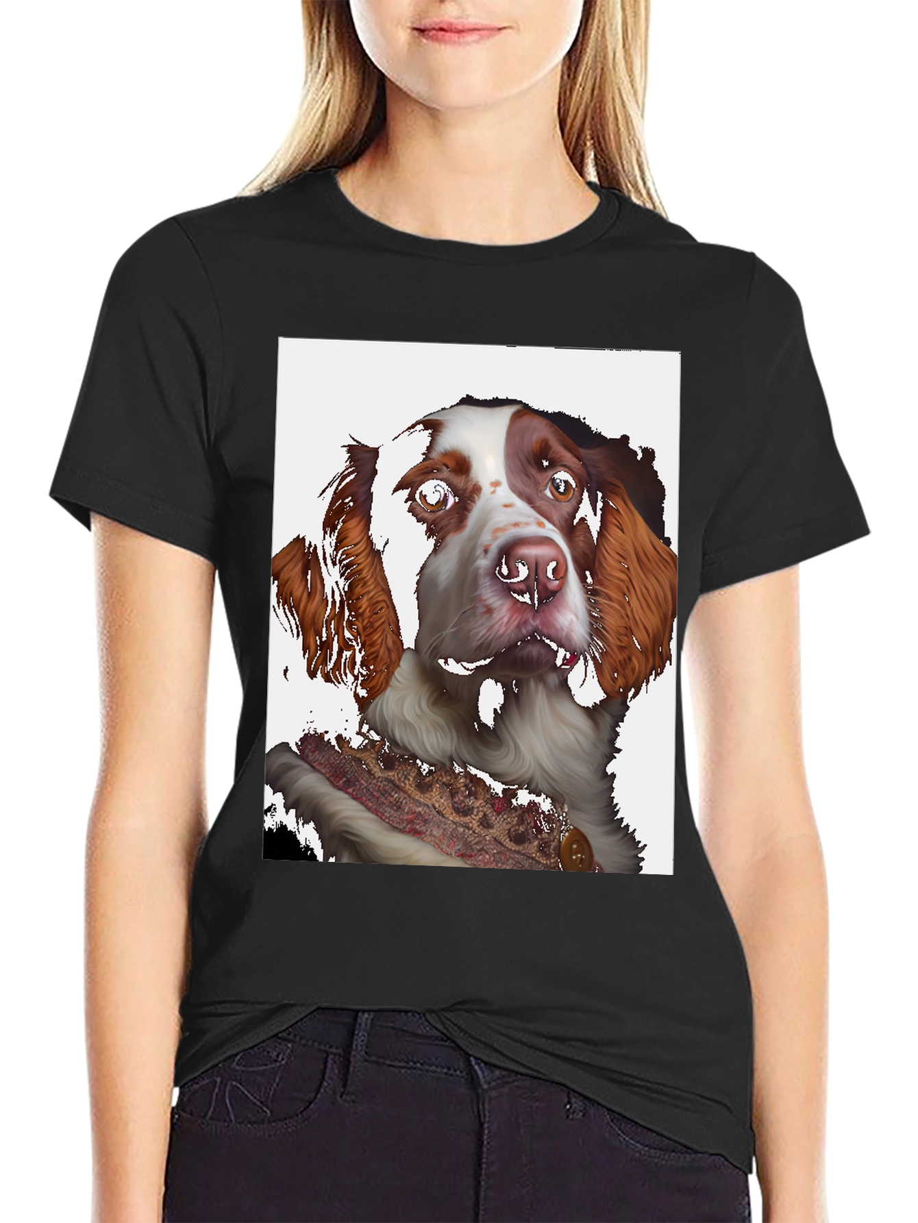 Dog Portrait Graphic Tee - Black Cotton Shirt