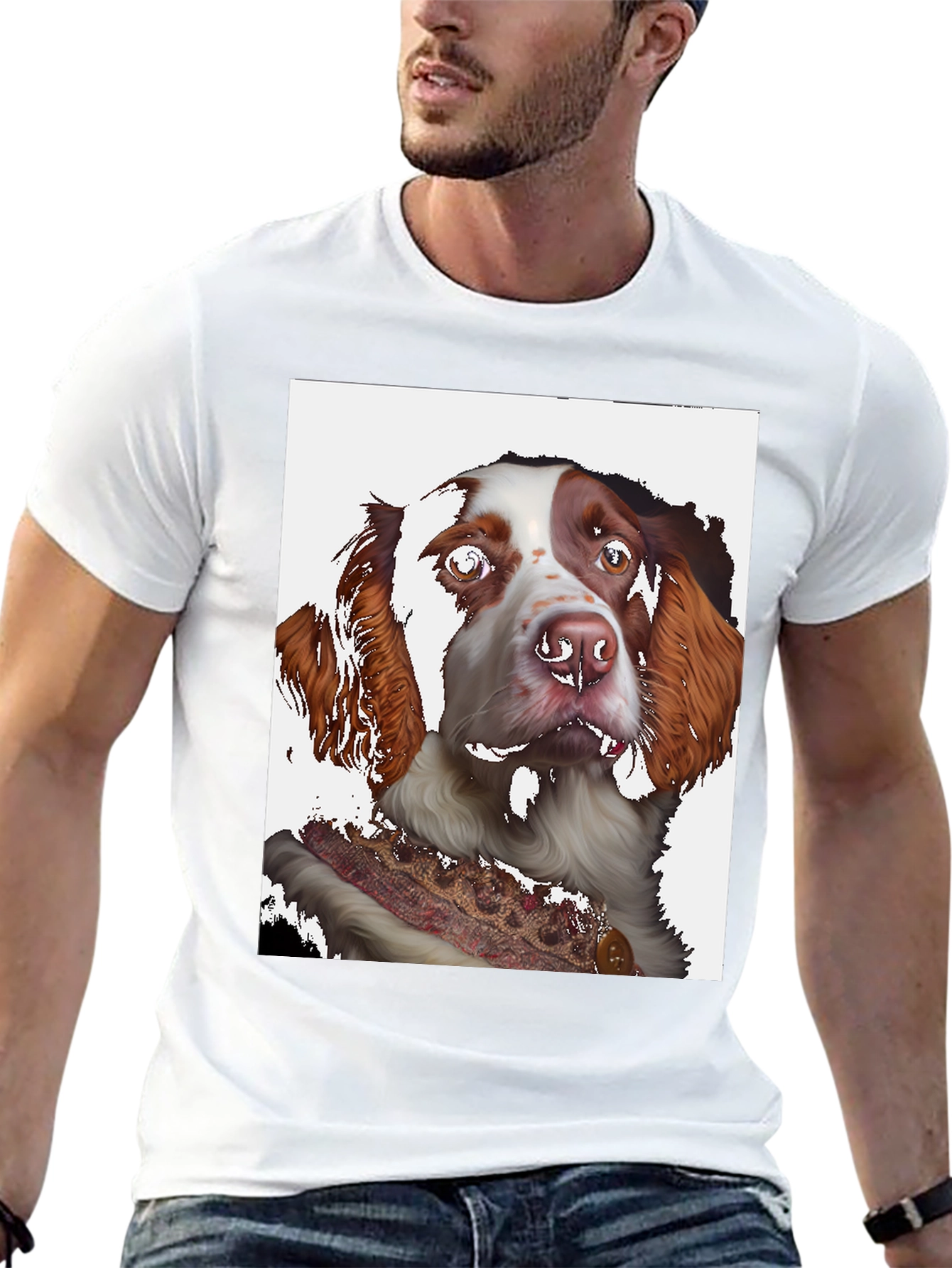 Dog Portrait Graphic Tee - Black Cotton Shirt
