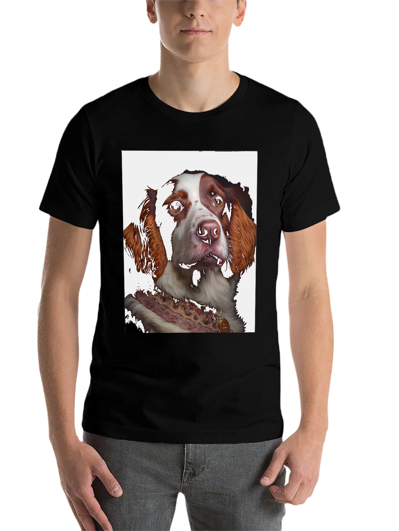 Dog Portrait Graphic Tee - Black Cotton Shirt