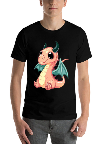 Cute Cartoon Dragon Graphic Tee - Black