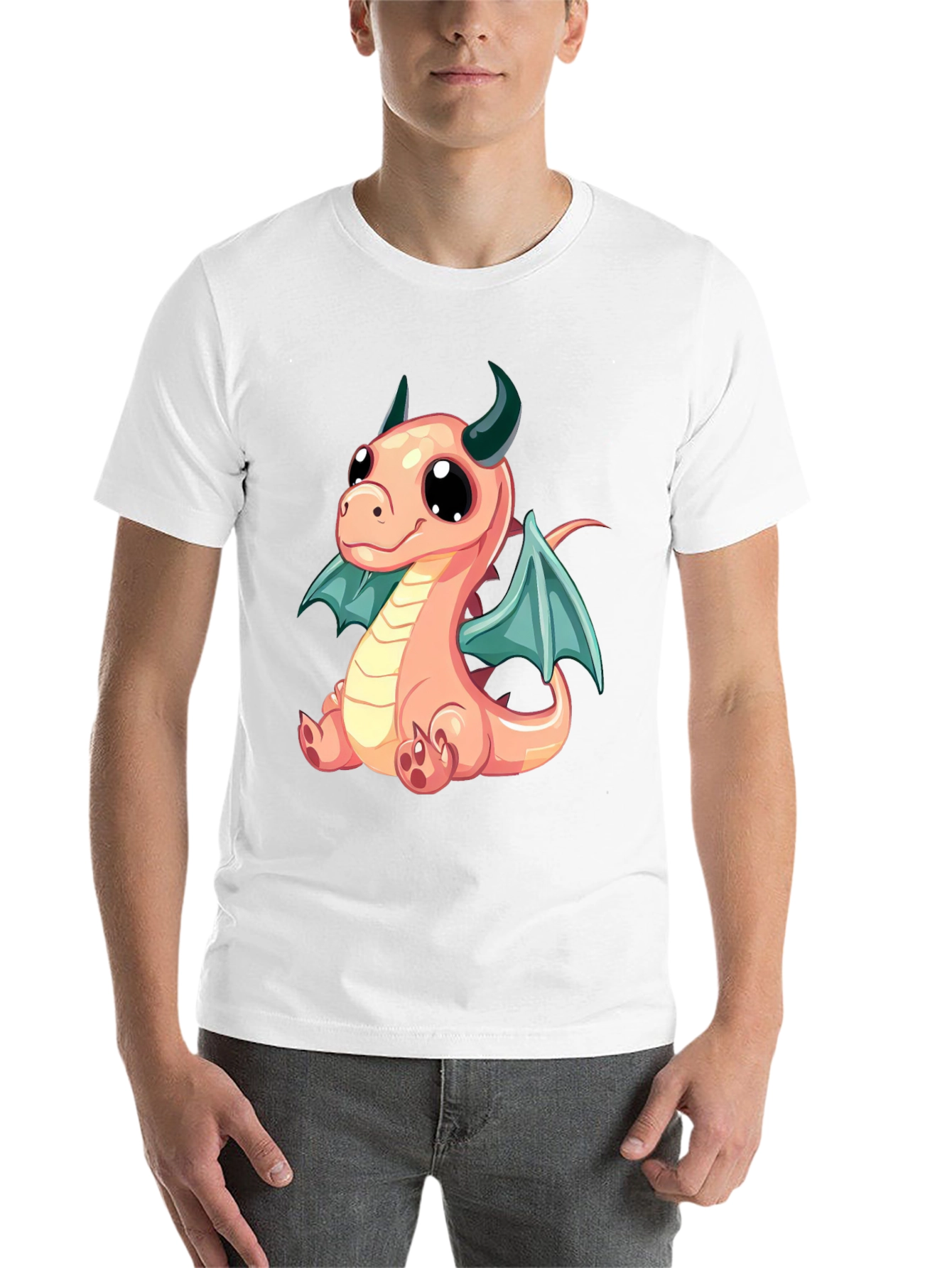 Cute Cartoon Dragon Graphic Tee - Black