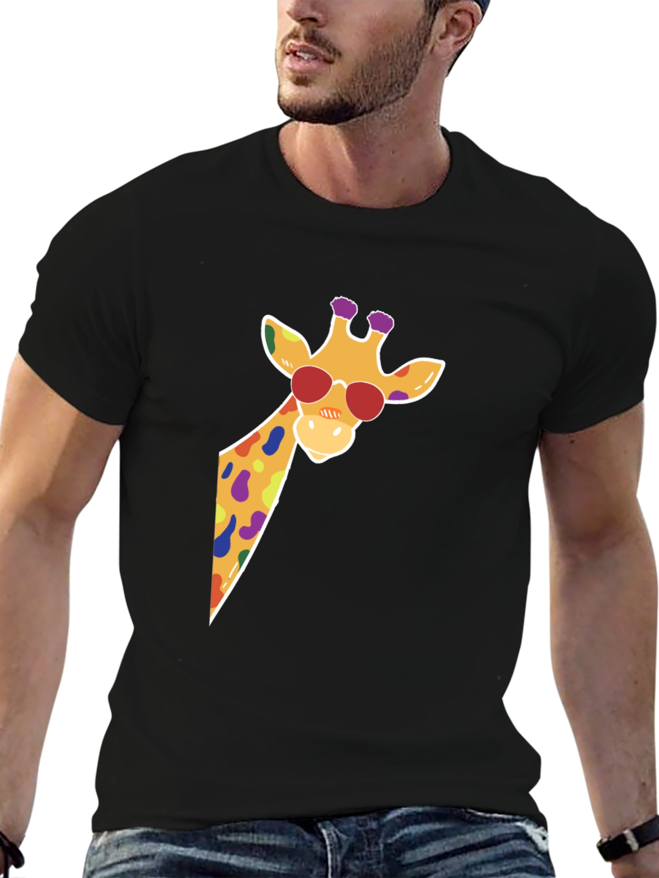 Cool Giraffe Graphic Tee - Black Cotton T-Shirt