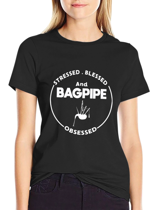 Stressed Blessed Bagpipe Obsessed Graphic Tee