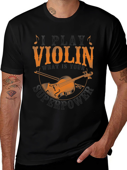 Violin Superpower Graphic Tee - Musicians Novelty T-Shirt