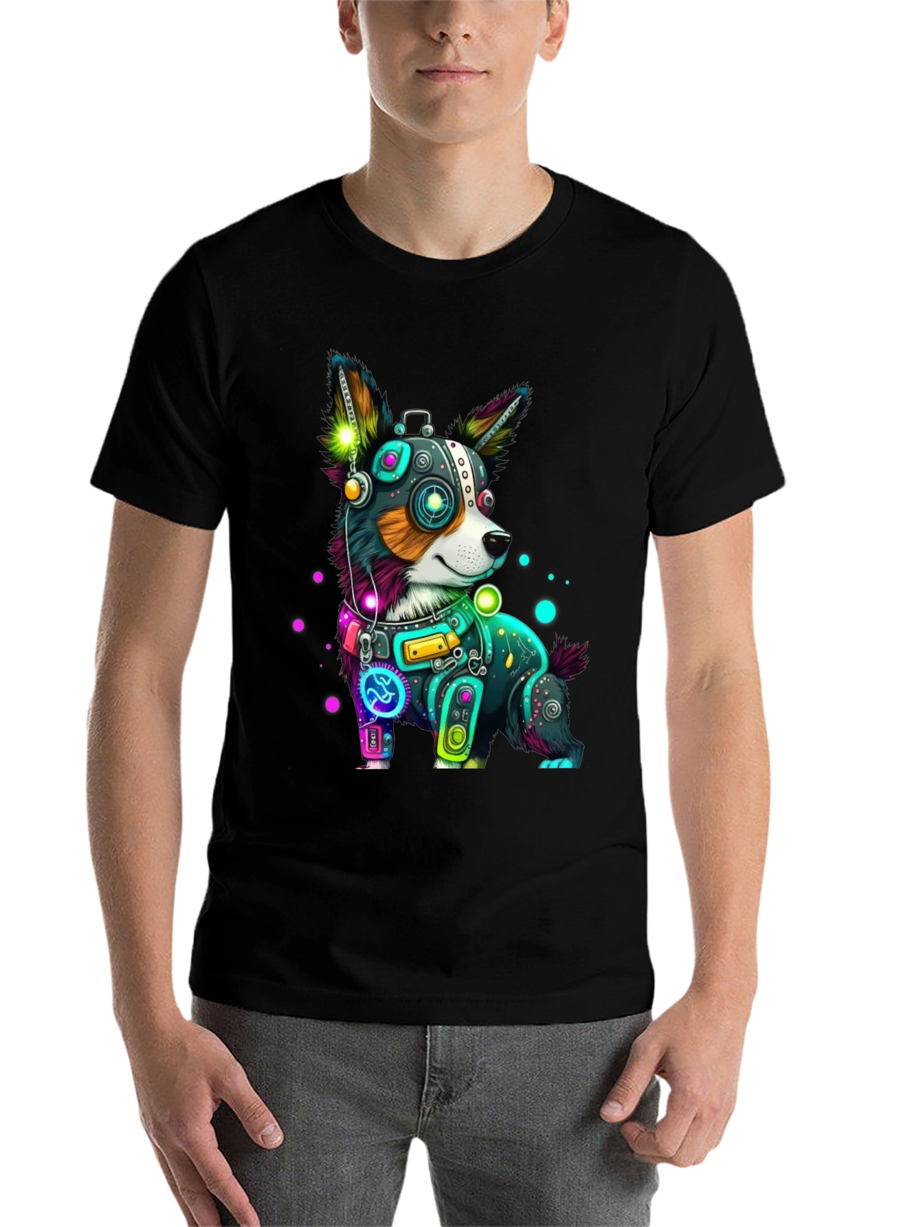 Cybernetic Dog T-Shirt - Neon Robot Pup Graphic Tee