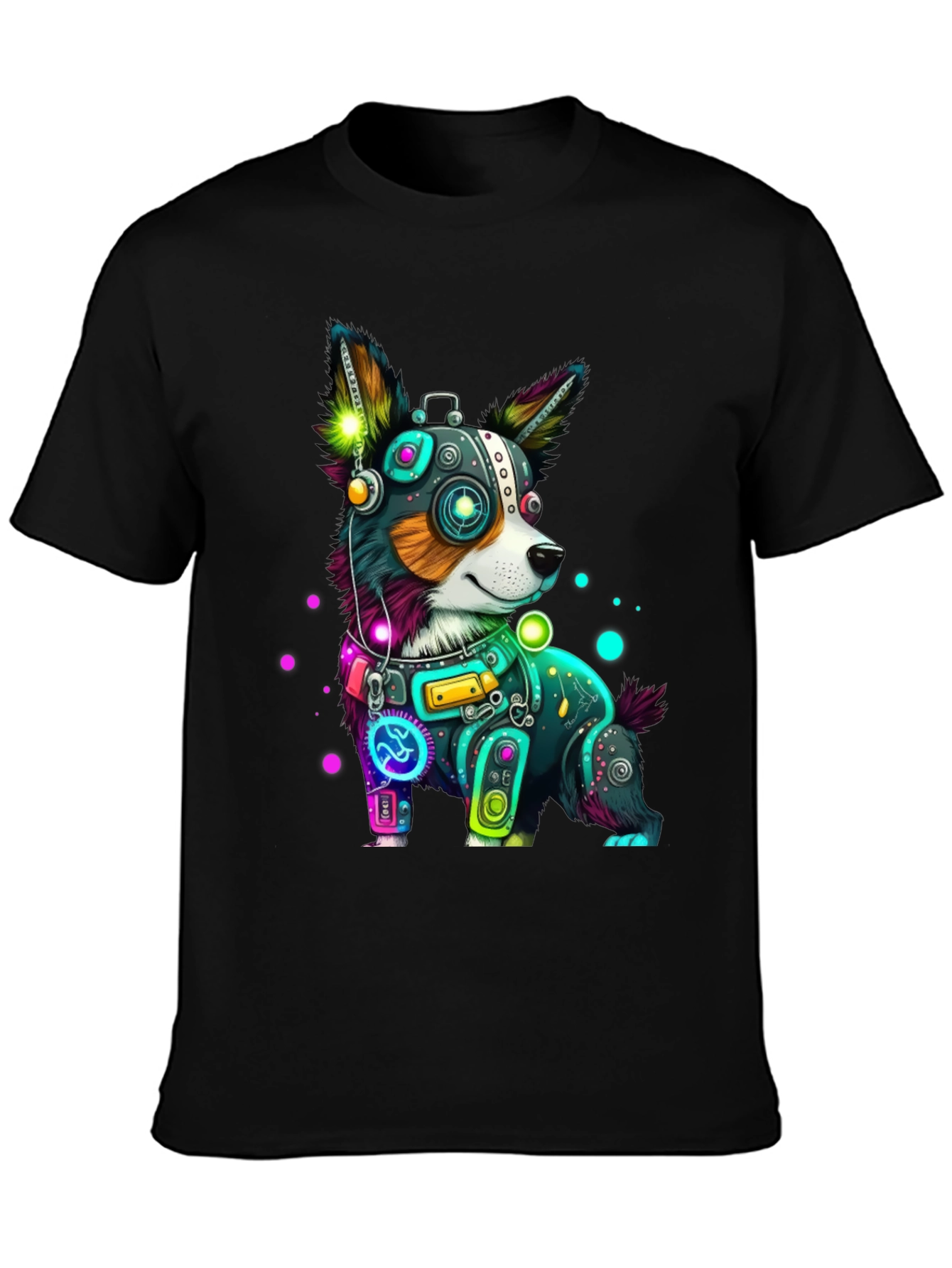 Cybernetic Dog T-Shirt - Neon Robot Pup Graphic Tee