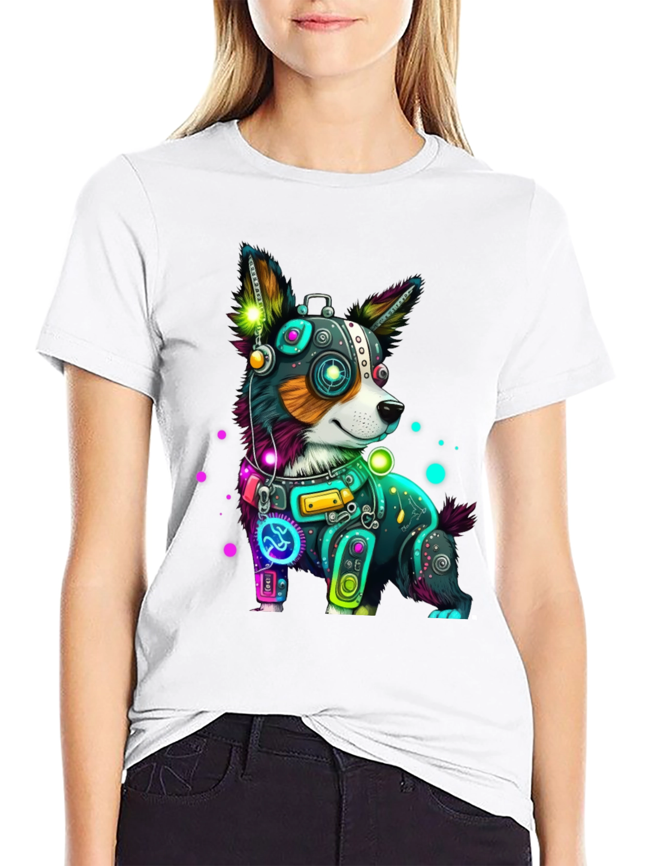 Cybernetic Dog T-Shirt - Neon Robot Pup Graphic Tee