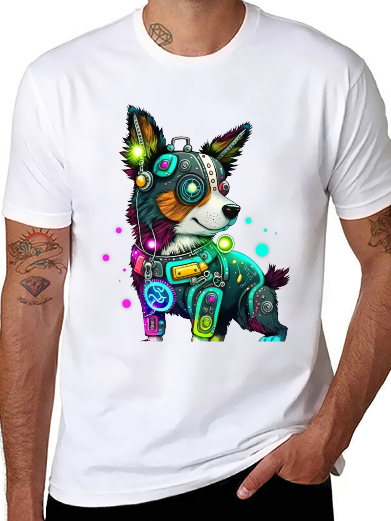 Cybernetic Dog T-Shirt - Neon Robot Pup Graphic Tee