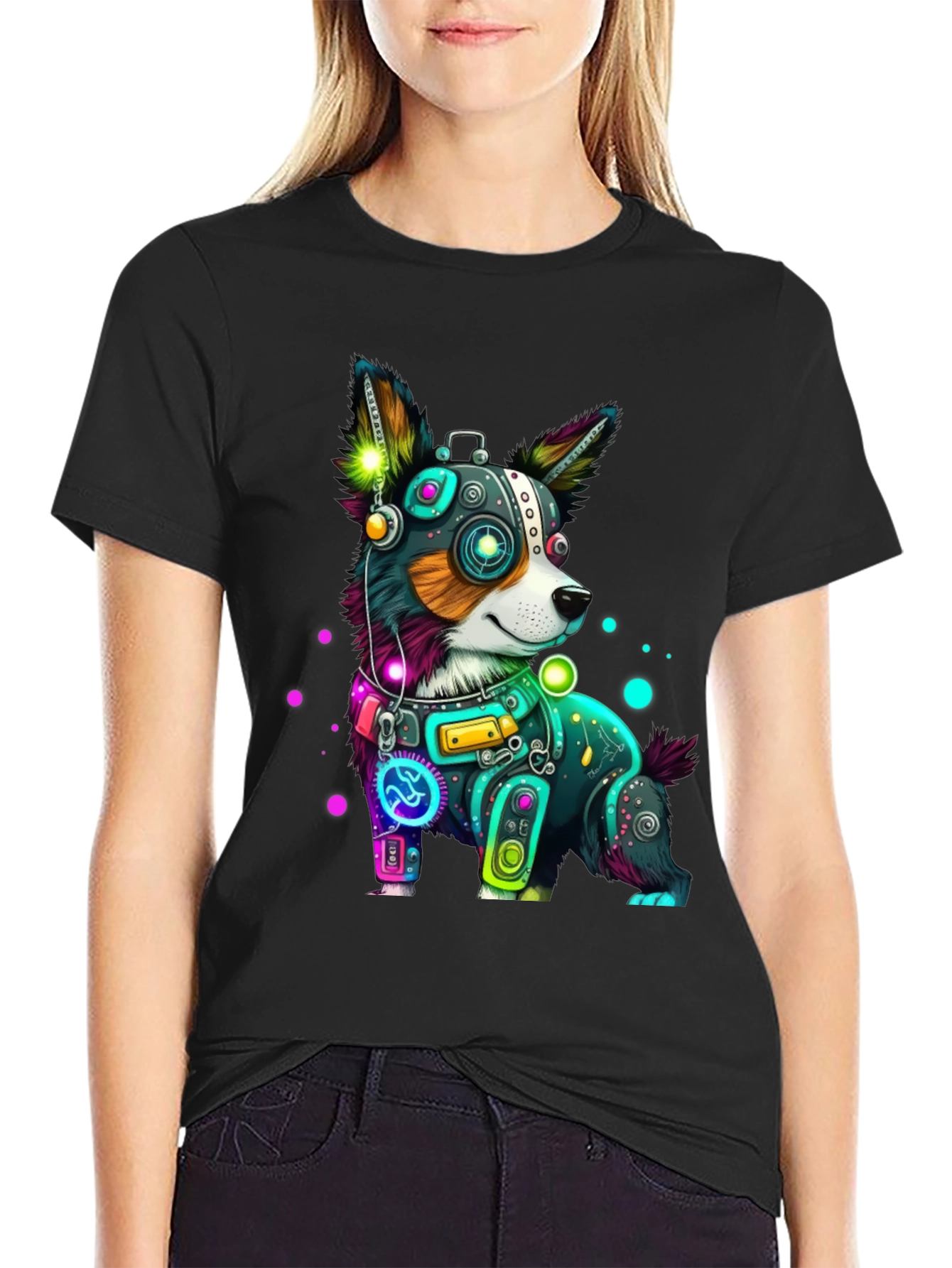 Cybernetic Dog T-Shirt - Neon Robot Pup Graphic Tee