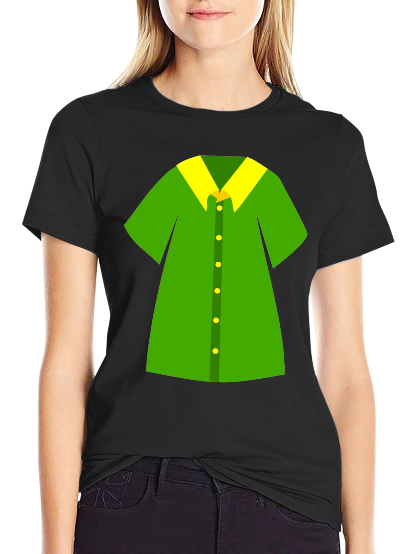 Novelty Green Shirt Design Black T-Shirt